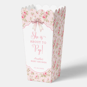 She is About to Pop Floral Bow Baby Shower Popcorn Favor Box