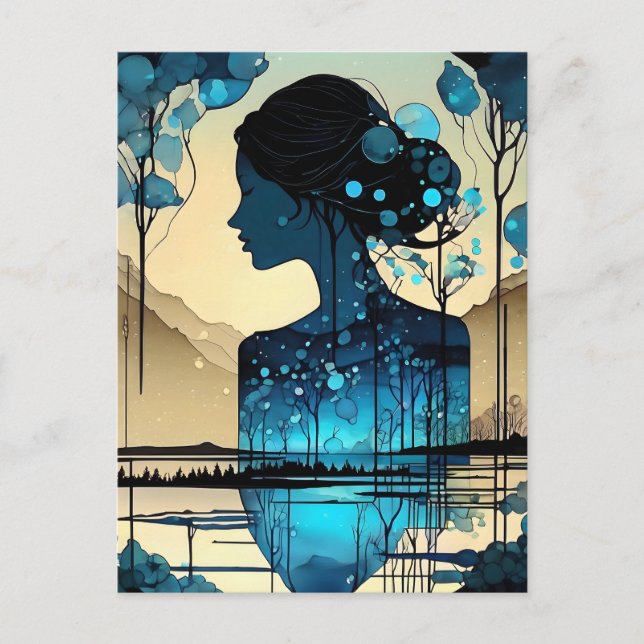 She is an abstract woman, made of forest. She is s Postcard (Front)