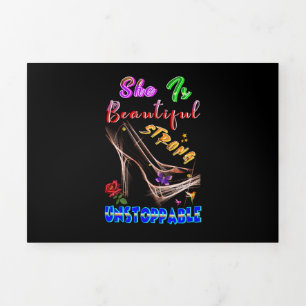 She Is Beautiful Strong Unstoppable Tri-Fold Holiday Card