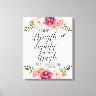 She is clothed in strength and dignity   Scripture Canvas Print