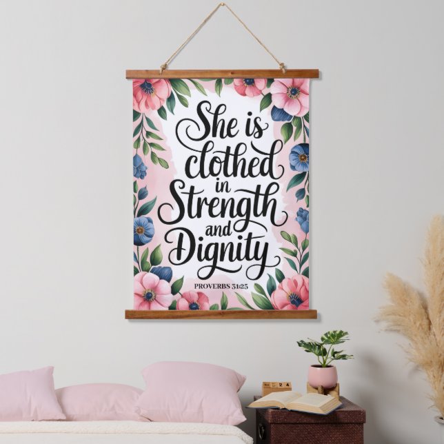 She Is Clothed in Strength Christian Women Wall Hanging Tapestry (Bedroom)