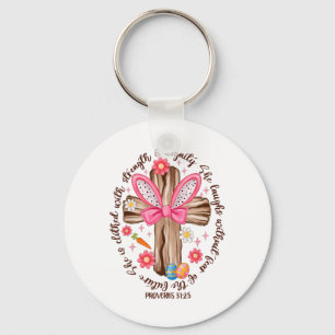 She Is Clothed With Strength And Dignity Happy Eas Keychain