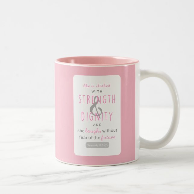 she is clothed with strength & dignity proverbs 31 Two-Tone coffee mug (Right)