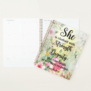She is clothed with Strength Floral Scripture Planner