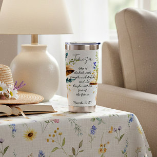 She is clothed with strength personalized insulated tumbler