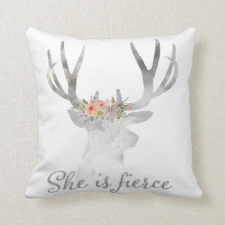 She Is Fierce Deer Woodland Boho Nursery Pillow
