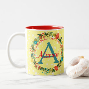 She Is Fierce Monogram Floral Two-Tone Coffee Mug