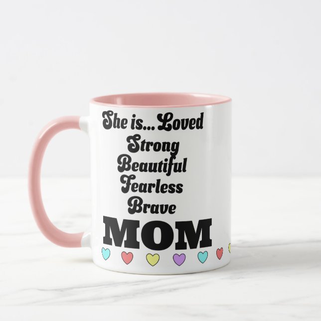 She is loved mom mug with hearts (Left)