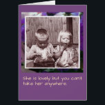 She is lovely brother and sister Birthday card<br><div class="desc">Sister and brother eating blueberries vintage photo</div>