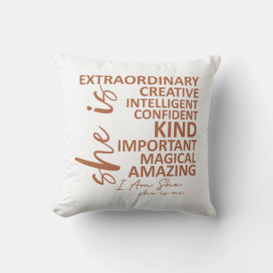 "She is Me" Mocha Mousse Affirmation Typography Throw Pillow