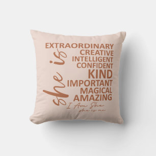 "She is Me" Mocha Mousse Affirmation Typography Throw Pillow