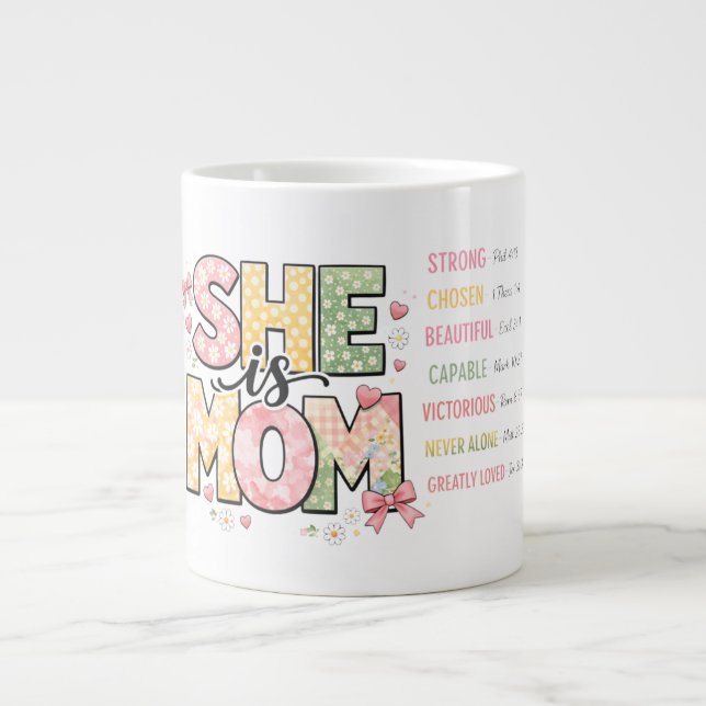 She Is Mom Bible Verse Large Coffee Mug (Front)