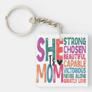 She Is Mom Blessed Mom Retro Quote Mother's Day Keychain