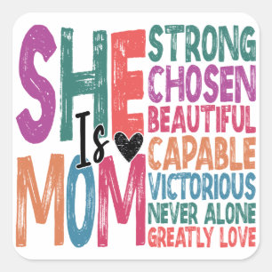 She Is Mom Blessed Mom Retro Quote Mother's Day Square Sticker