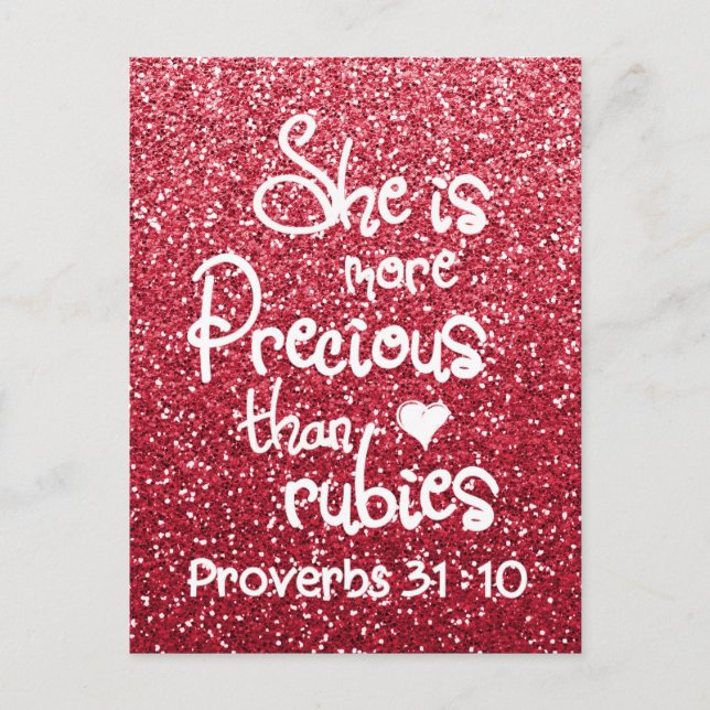 She Is More Precious Than Rubies Proverbs Glitter Postcard (Front)