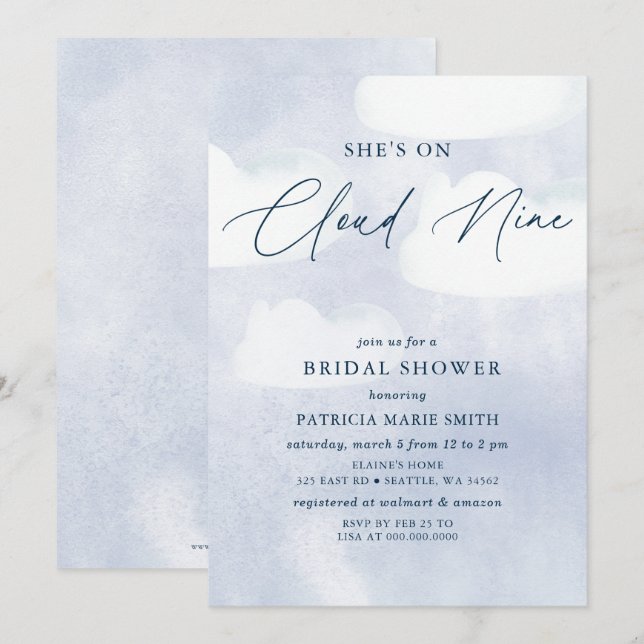 She is on Cloud Nine Bridal Shower Invitation (Front/Back)