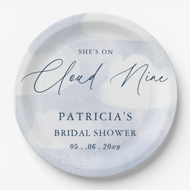 She is on Cloud Nine Bridal Shower Paper Plate (Front)