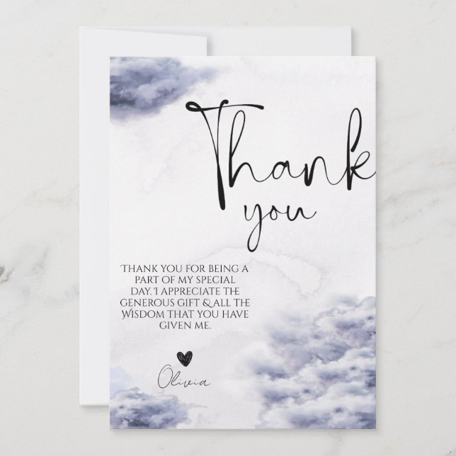 She is on cloud nine bridal shower  thank you card (Front)