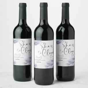 She is on cloud nine bridal shower wine label