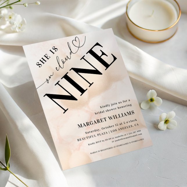 She is on Cloud Nine Heart Script Bridal Shower Invitation (Creator Uploaded)