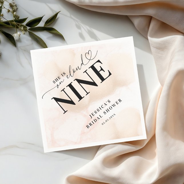 She is on Cloud Nine Heart Script Bridal Shower Napkin (Creator Uploaded)