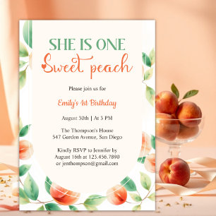 She Is One Sweet Peach First Girl Birthday Invitation