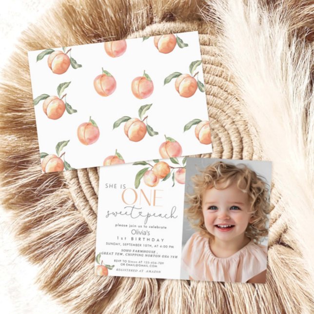 She Is One Sweet Peach Girl 1st Birthday  Invitation (Creator Uploaded)