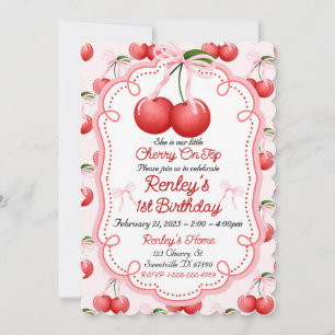 She is out little Cherry on Top Bow Coquette Invitation
