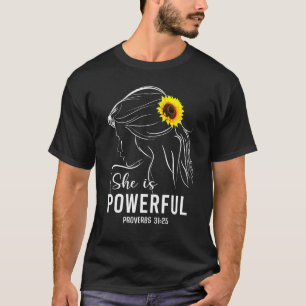 She Is Powerful Bible Verse Religious for Women T-Shirt