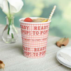 She Is Ready To Pop Baby Shower Red Retro Gingham Paper Cups