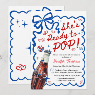 She is Ready to POP Blue Coquette Invitation