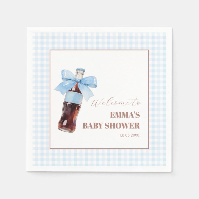 She Is Ready to Pop Blue Soda Pop Baby Shower Napkin (Front)
