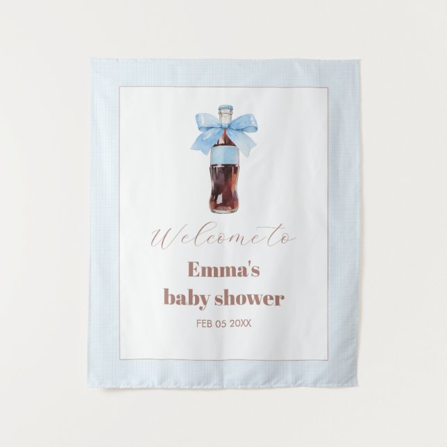 She Is Ready to Pop Blue Soda Pop Baby Shower Tapestry (Front)