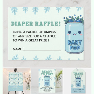 She Is Ready To Pop Floral Blue Soda Diaper Raffle Enclosure Card