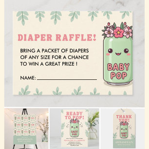 She Is Ready To Pop Floral Cute Soda Diaper Raffle Enclosure Card