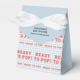 She Is Ready to Pop Retro Blue Gingham Thank you Favor Box