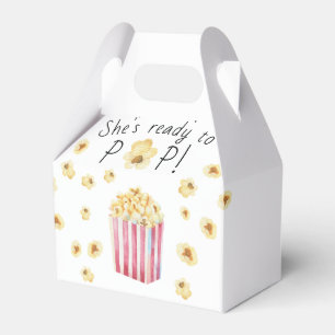 She is Ready to Pop Watercolor Popcorn Baby Shower Favor Box
