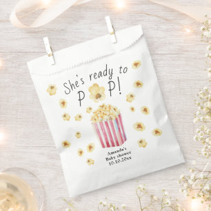 She is Ready to Pop Watercolor Popcorn Baby Shower Favour Bag