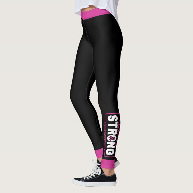 She is STRONG...Breast Cancer Leggings (Left)
