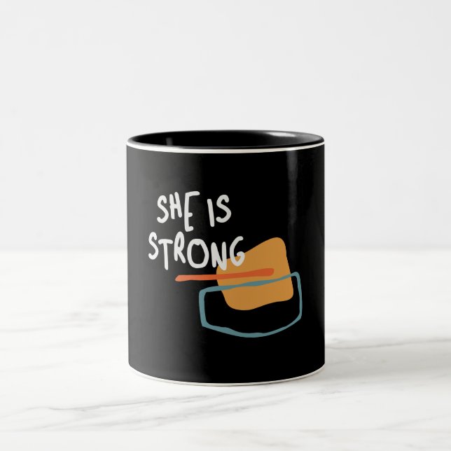 She is Strong - Empowering Christian Quote Two-Tone Coffee Mug (Center)