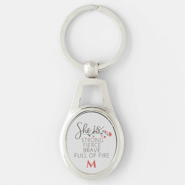 She Is Strong Fierce Brave Custom Name Keychain (Front)