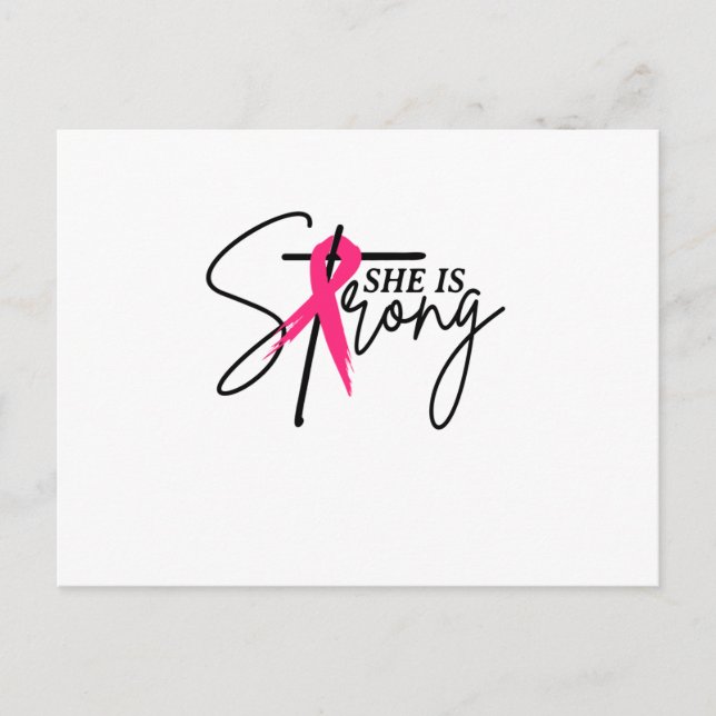 She Is Strong Pink Ribbon Announcement Postcard (Front)