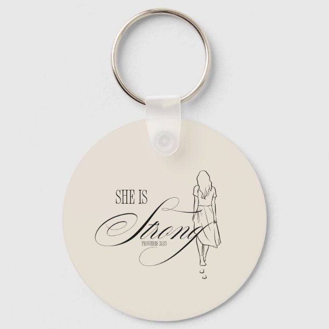 She is Strong Proverbs 31:25 Keychain (Front)