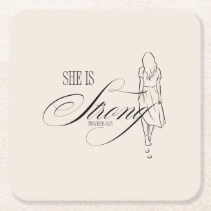 She is Strong Proverbs 31:25 Square Paper Coaster