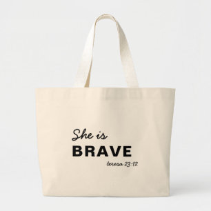 She is Strong Proverbs Christian Faith Large Tote Bag