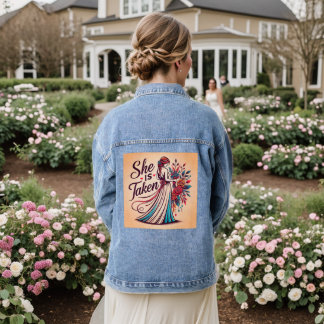 She Is Taken - Elegant Bridal Floral Design  Denim Jacket