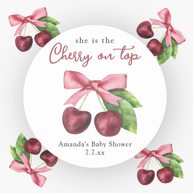 She is the cherry on top baby shower  classic round sticker (Creator Uploaded)