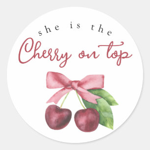 She is the cherry on top baby shower classic round sticker