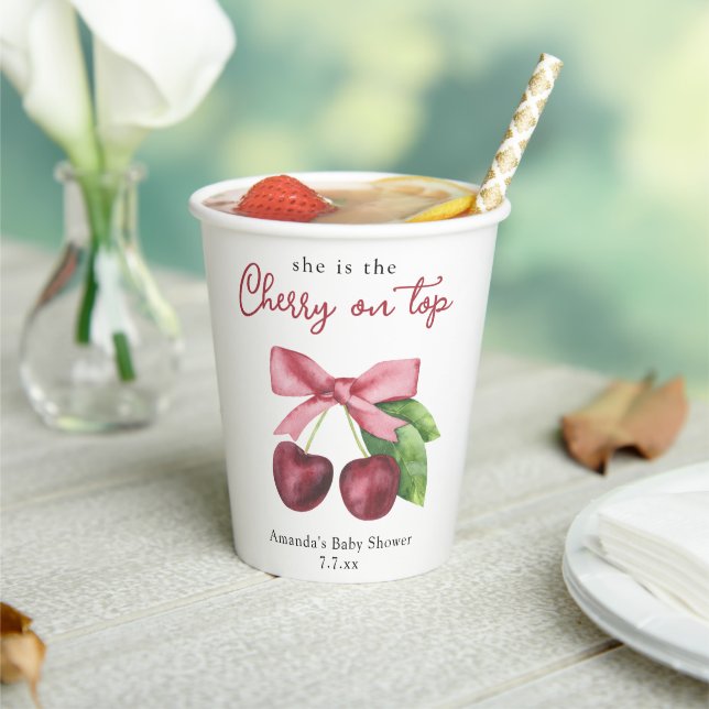 She is the cherry on top baby shower paper cups (Insitu)