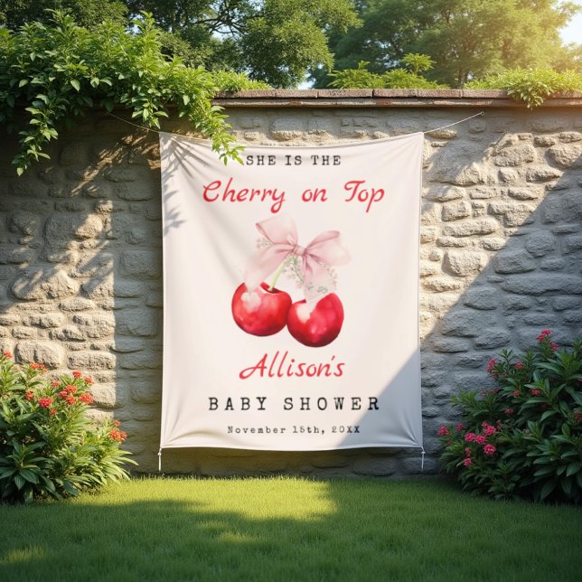 She is The Cherry on Top Pink Bow Baby Shower Tapestry (She is the Cherry on Top Pink Bow Baby Shower Tapestry)